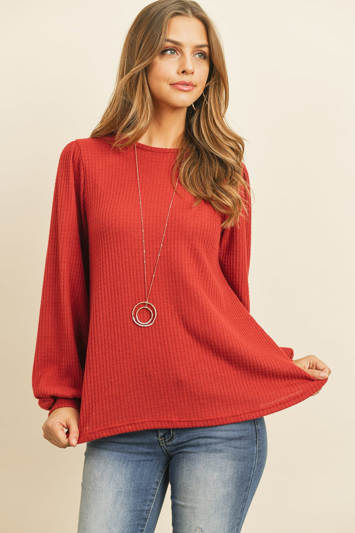 Puff Sleeved Waffle Top