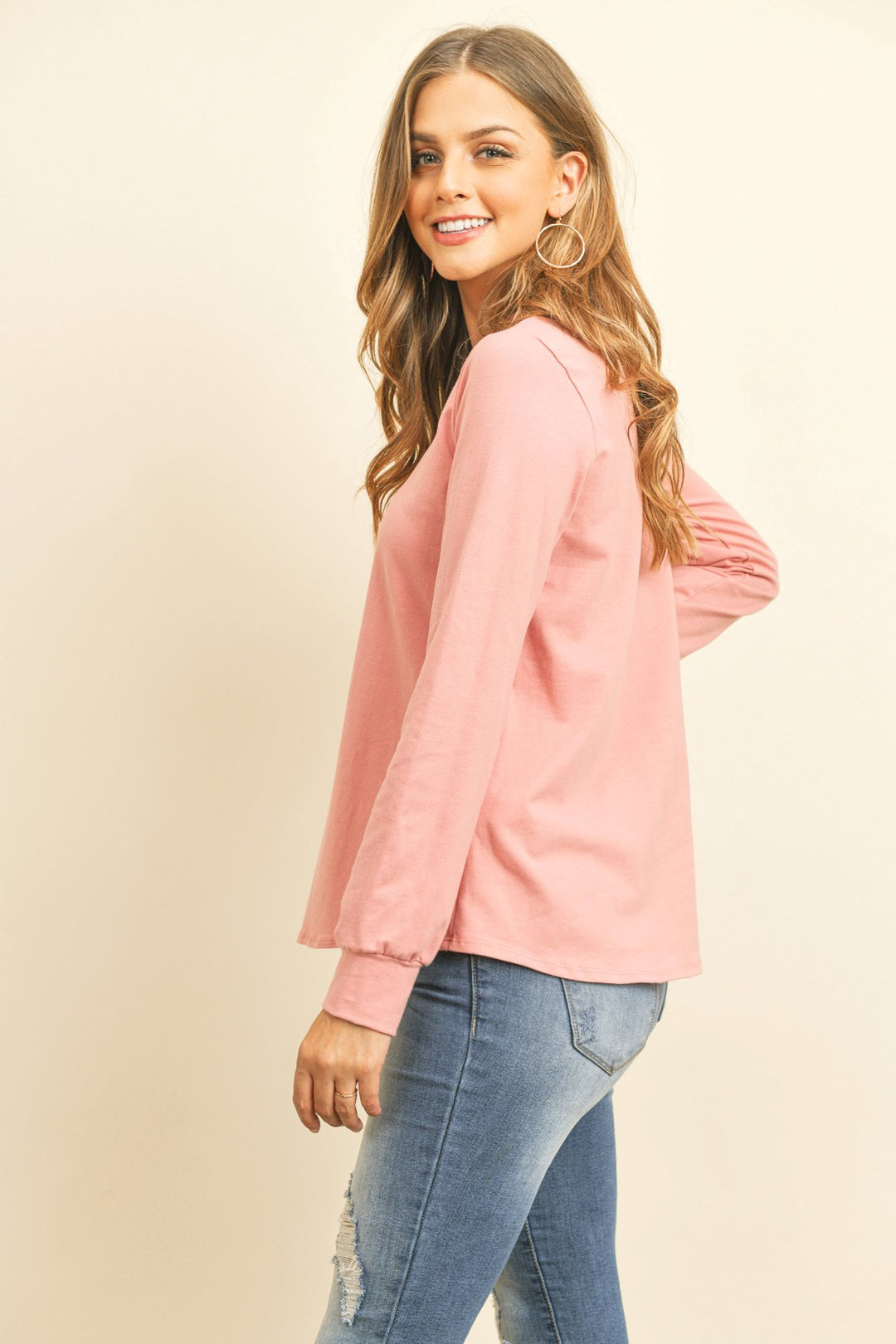 Long Sleeve Round Neck Solid Top