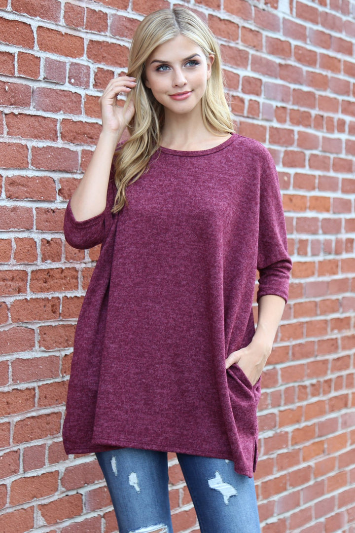 Two Tone Hacci Oversized Dropped Shoulder Pocket Tunic