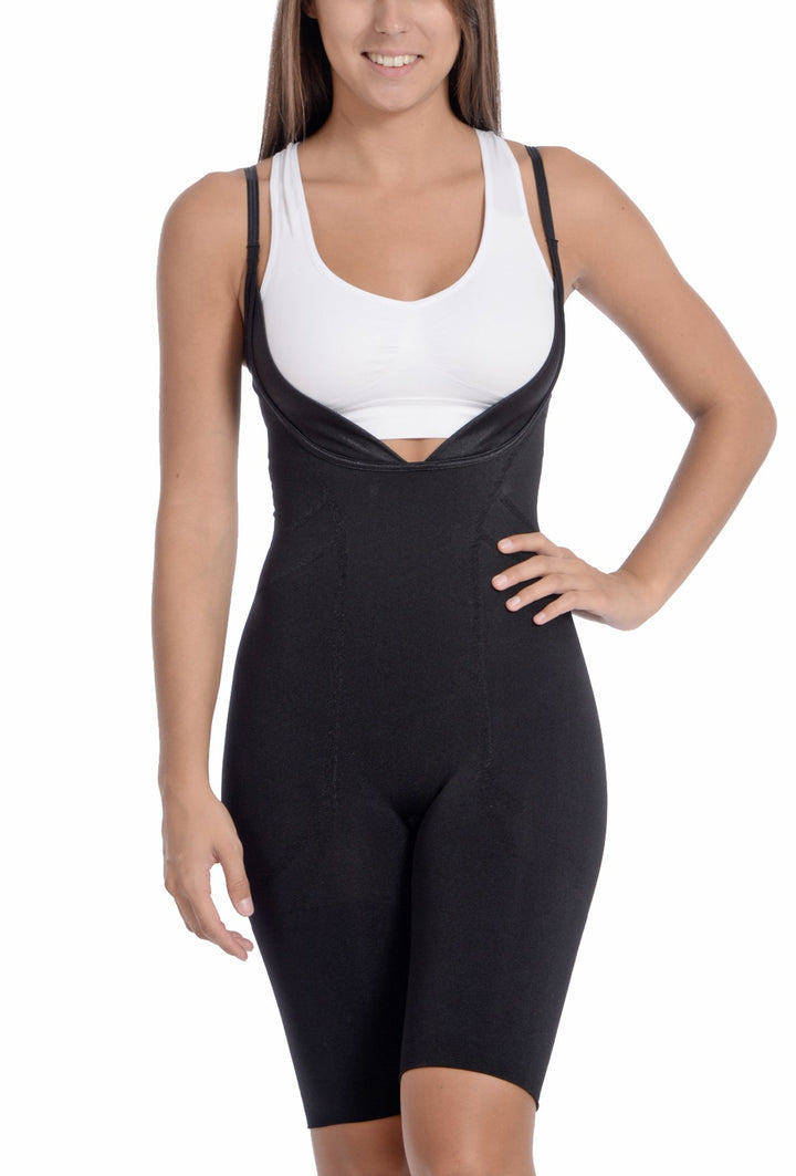 Seamless "Wear Your Own Bra" Bodysuit Shaper With Extra Long Boyleg Black