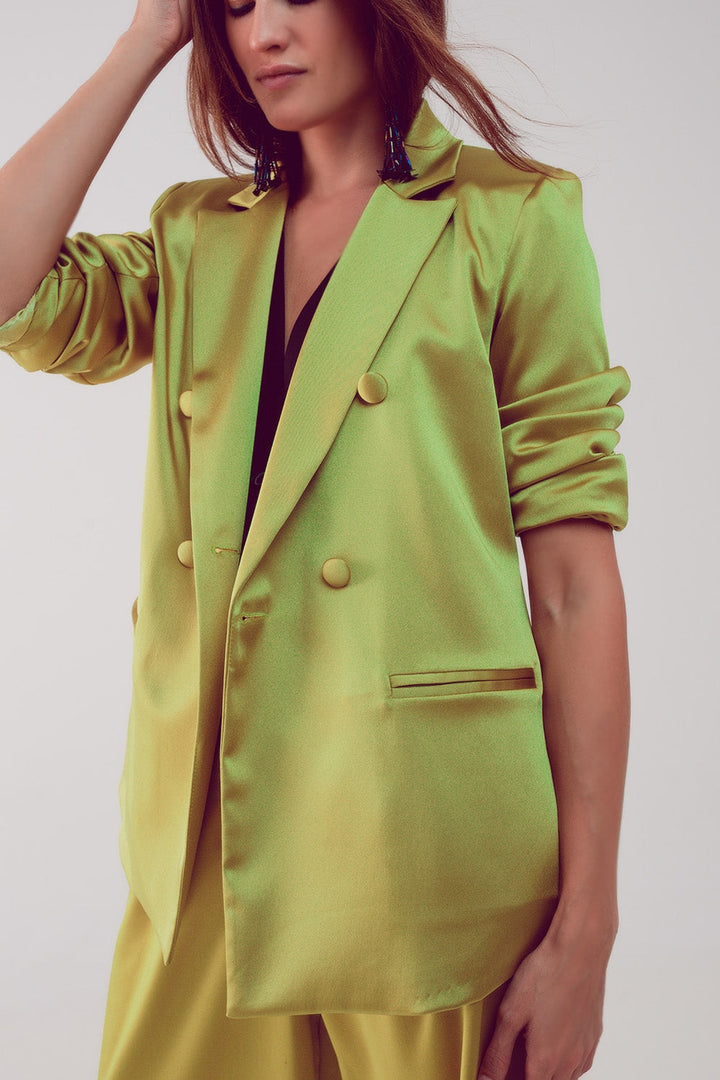 Satin Tailored Double Breast Blazer in Lime