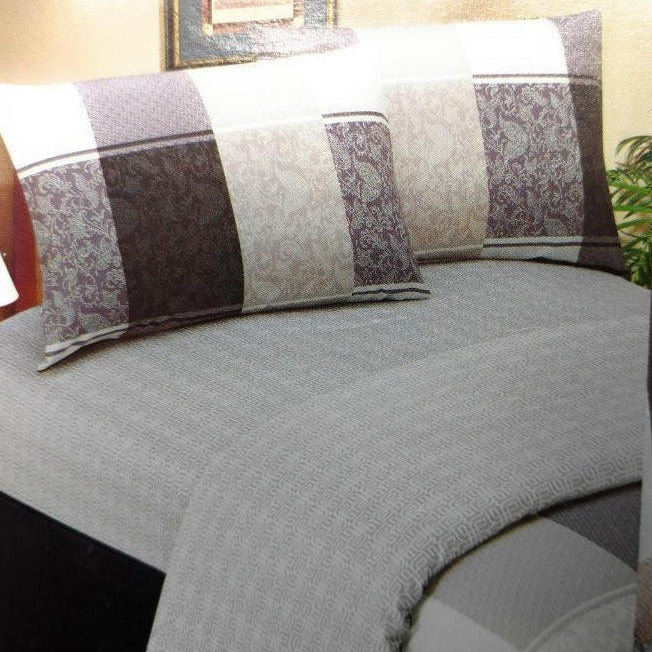 Jacquard Grey Floral Paisley Fitted Sheet & Pillow Cases Set