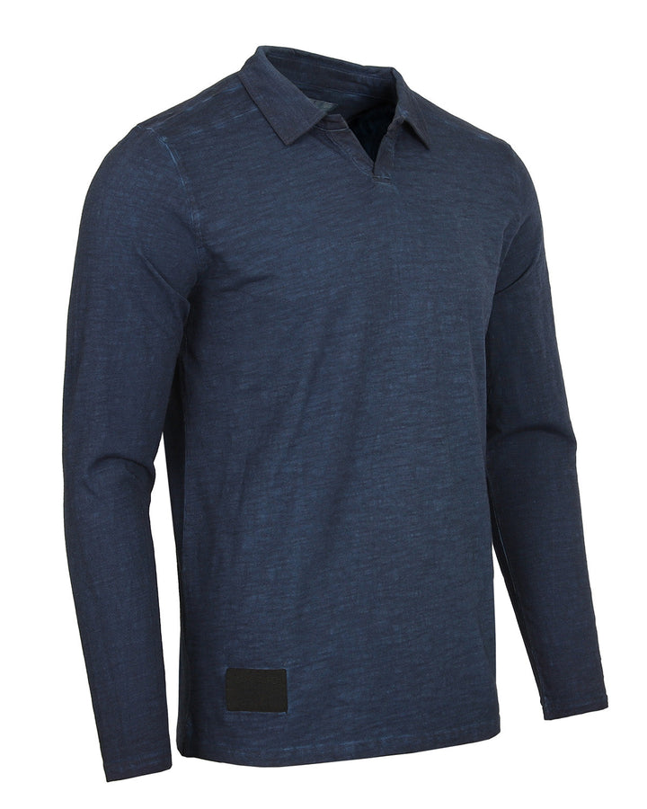 Long Sleeve Vintage V-Neck Henley Polo T-Shirt