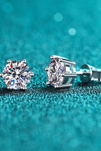 925 Sterling Silver 6-Prong 2 Ct Moissanite Stud Earrings