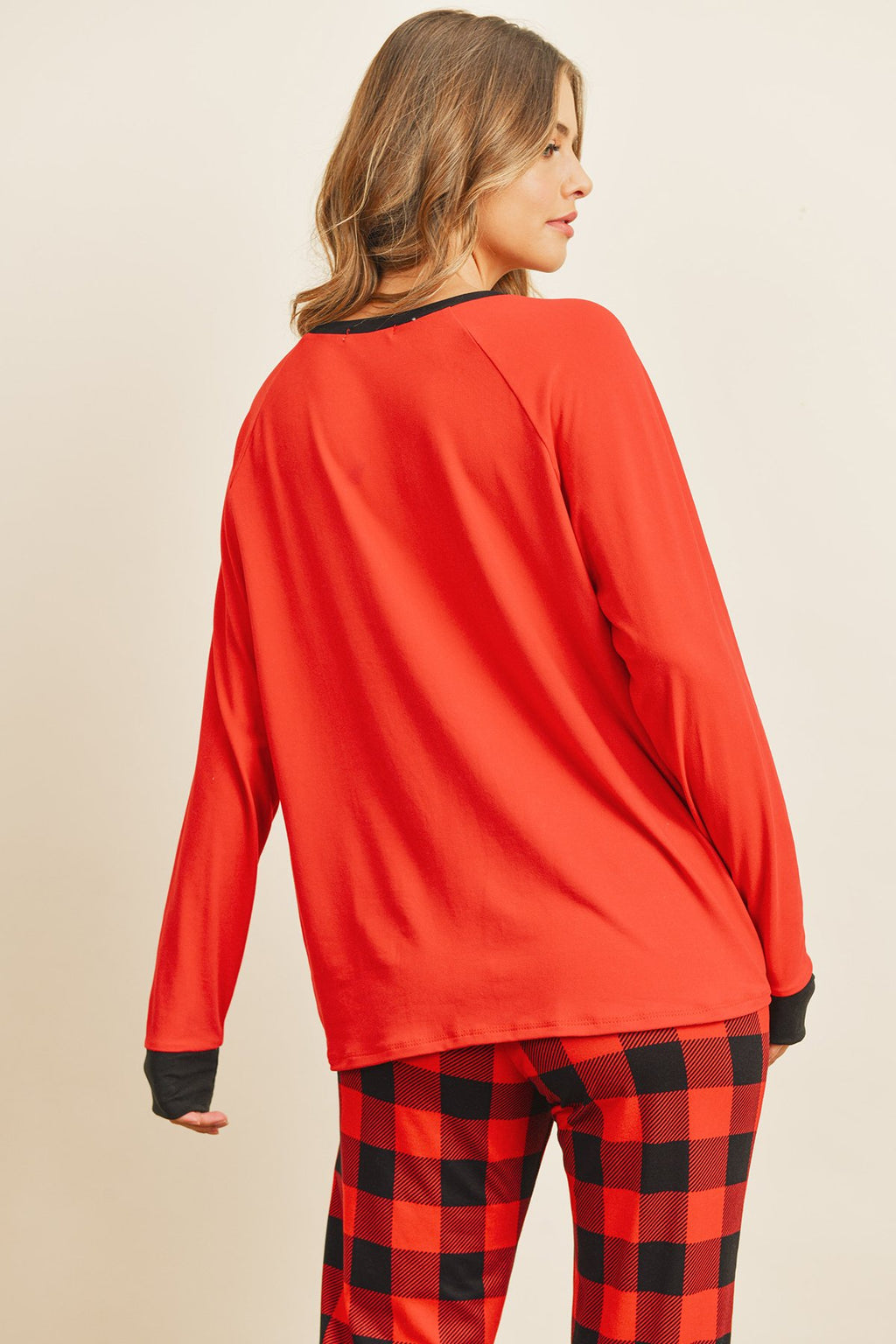 Solid Top and Plaid Joggers Set with Self Tie