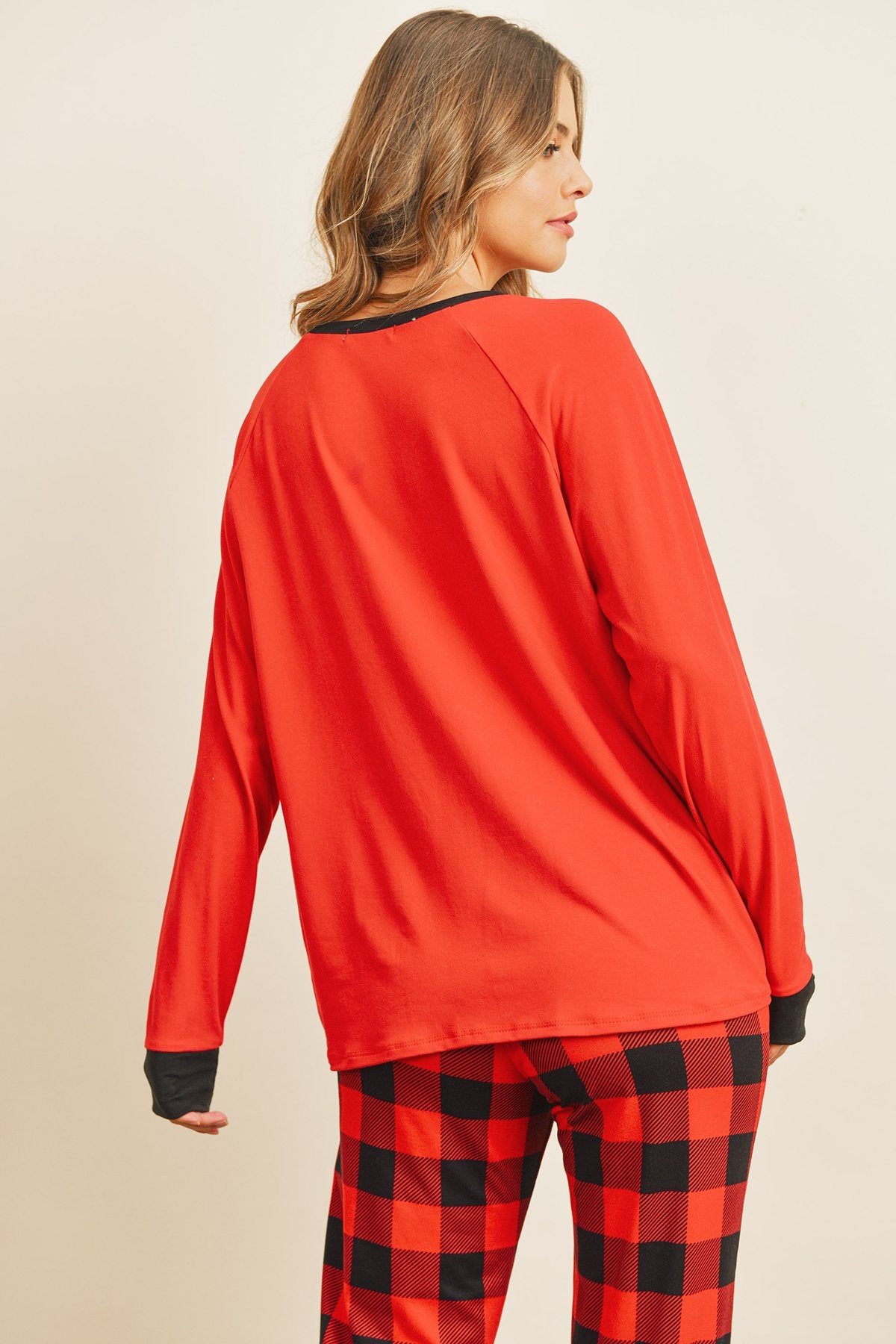 Solid Top and Plaid Joggers Set with Self Tie