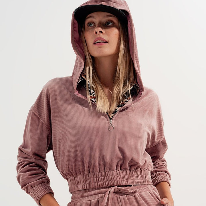 Zip Through Hoodie in Pink