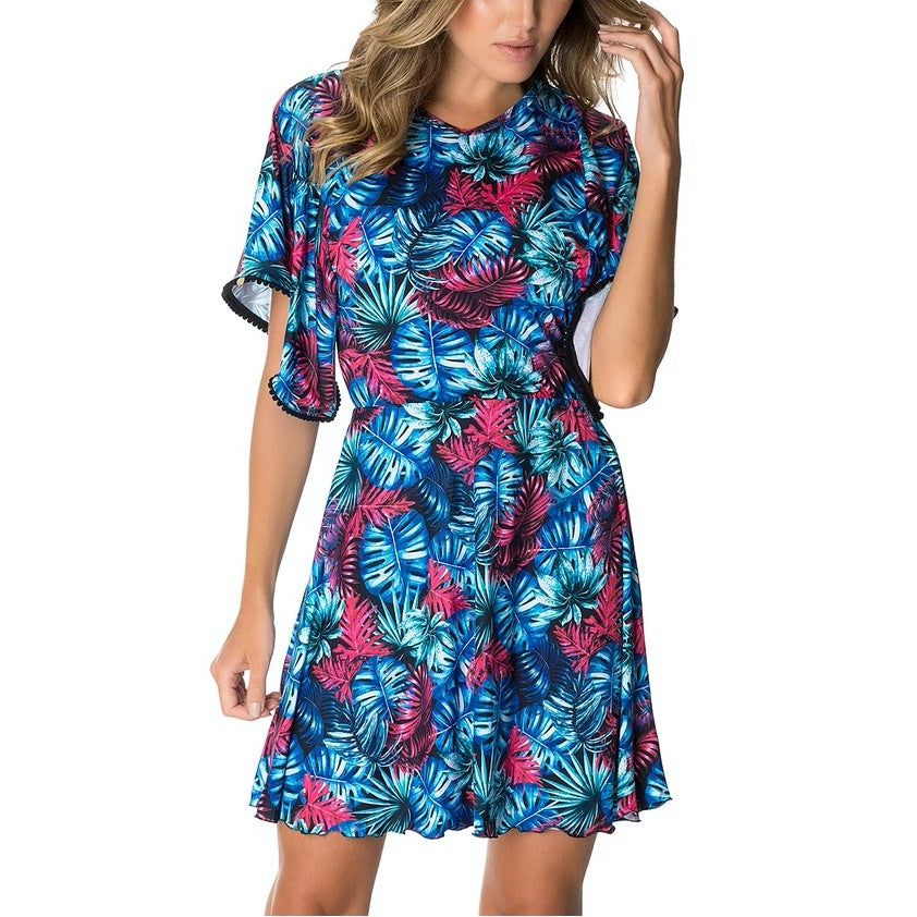 Del Ray Beach Cover Up in Midnight Palm by Lybethras