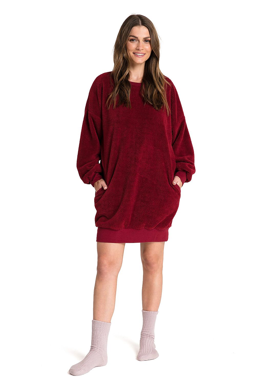 LaLupa Relaxed Fit Tunic Dress Burgundy