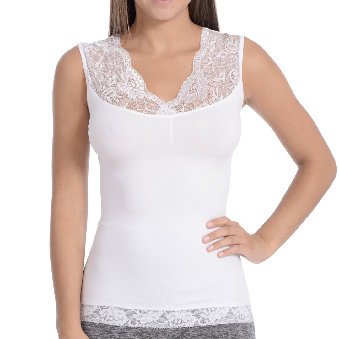 Seamless Shaping Tank Top with Lace Detail White