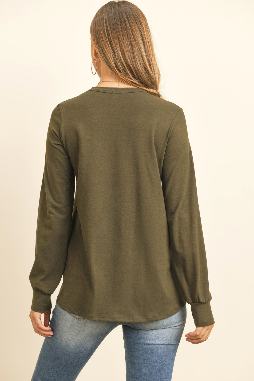 Long Sleeve Round Neck Solid Top