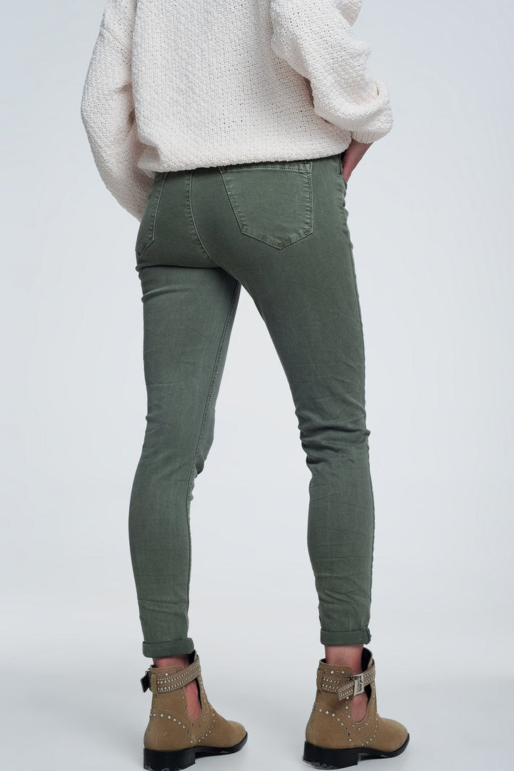 High Waisted Skinny Jeans in Green