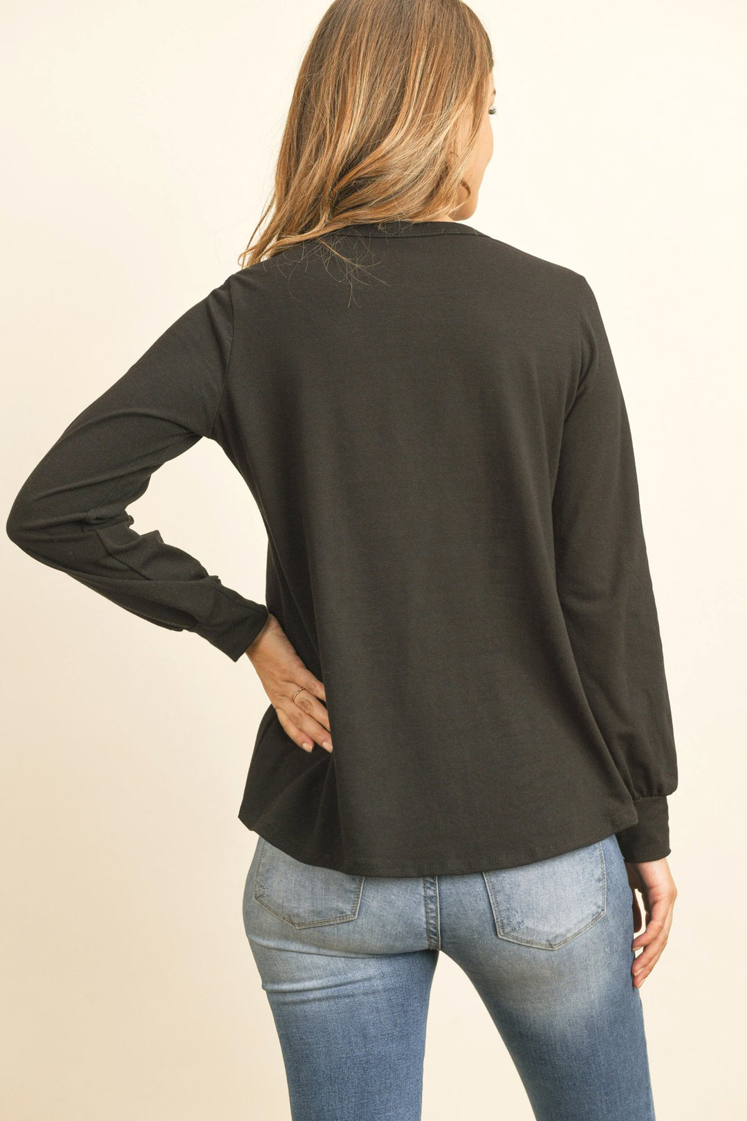 Long Sleeve Round Neck Solid Top