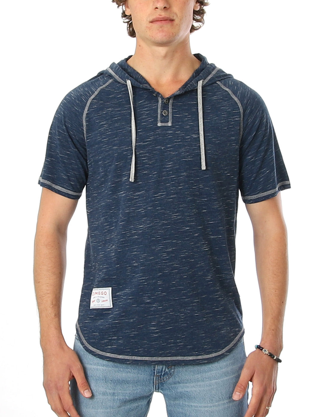 Navy Short Sleeve Raglan Henley Hoodie