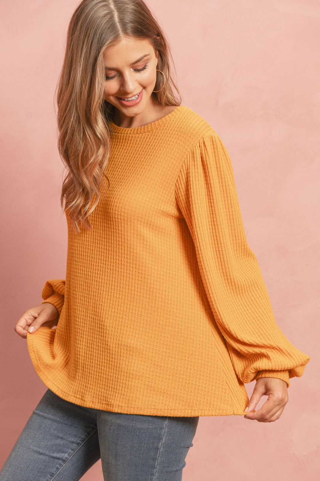 Puff Sleeved Waffle Top