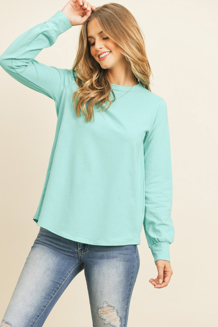 Long Sleeve Round Neck Solid Top