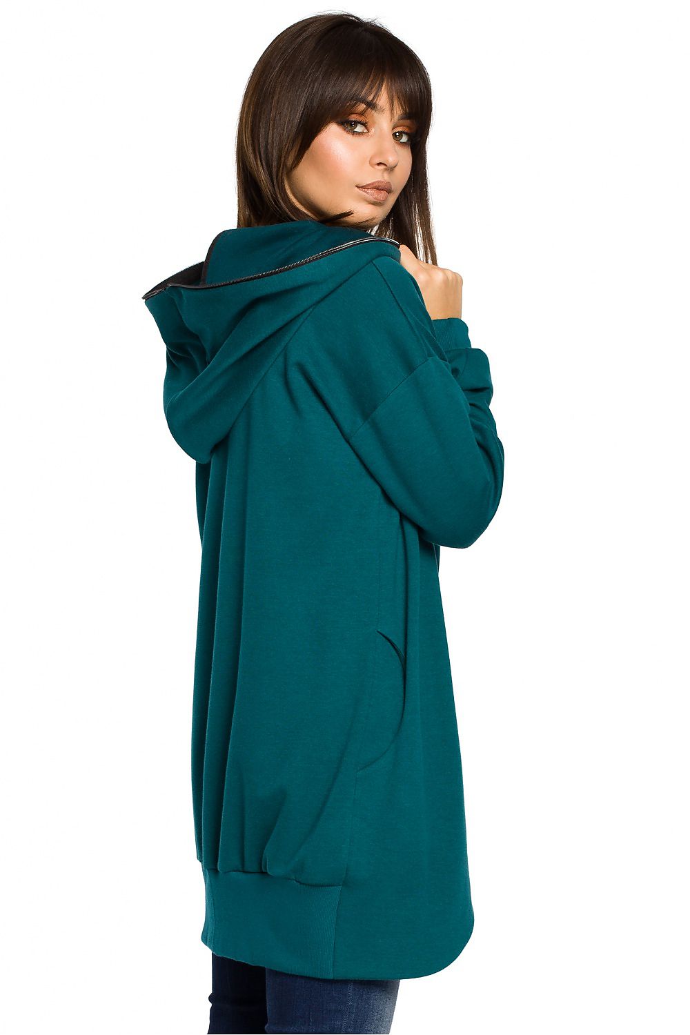 Long Hooded Full Zip Women's Sweatshirt Green Marine