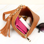 Pyramid Shape Tassel Wristlet Leather Bag