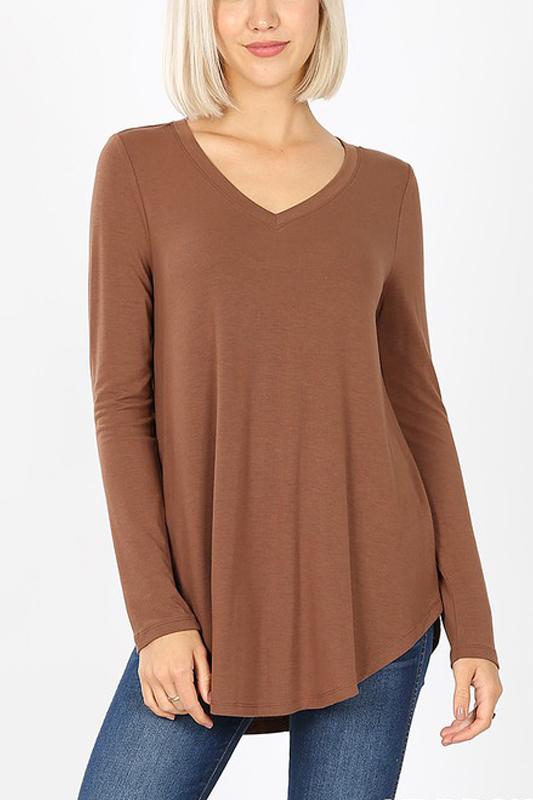 Premium Long Sleeve V-Neck Round Hem Top