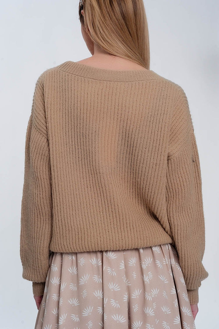 Ribbed Jumper in Light Beige