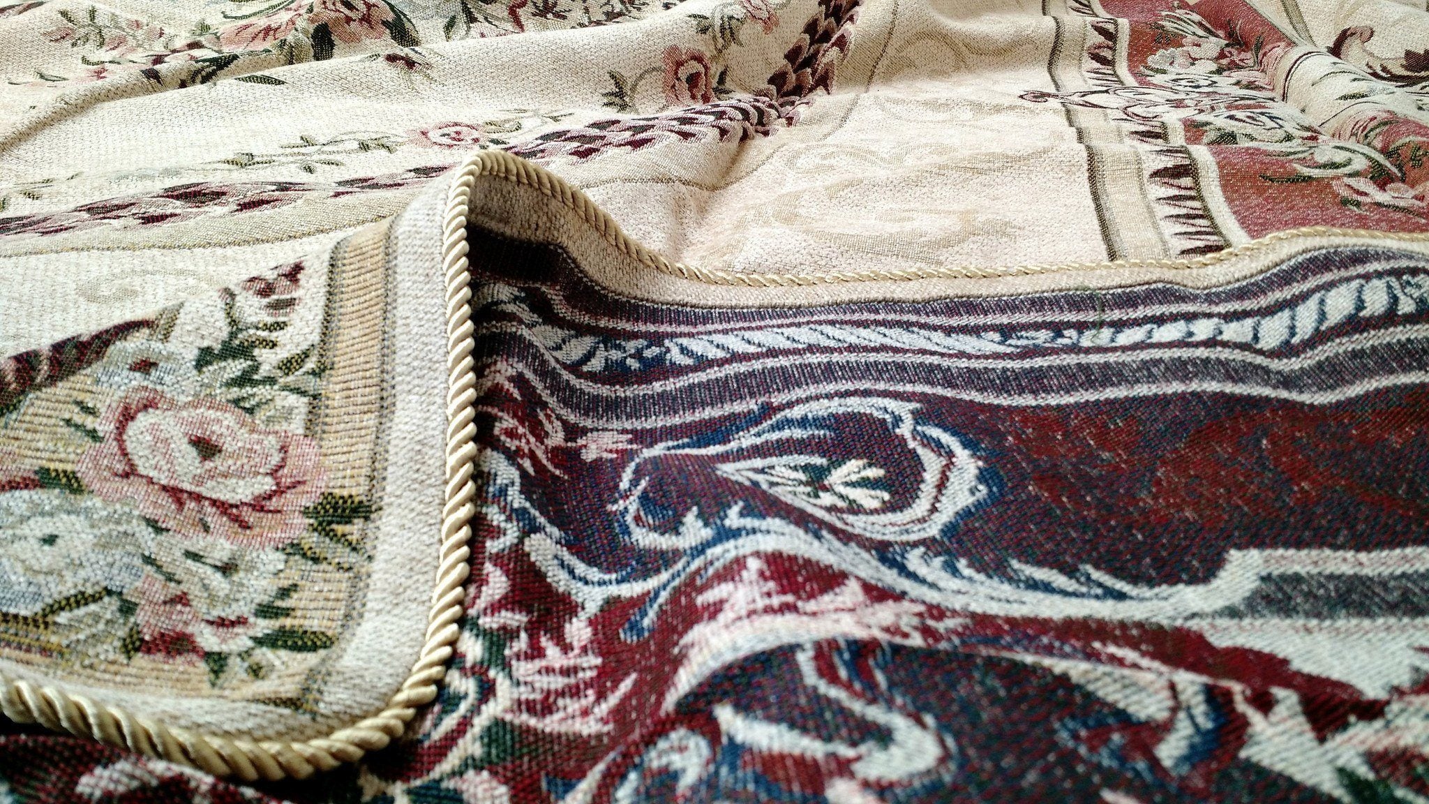 Orange & Beige Spices Victorian Floral Medallion Chenille Bedspread Twin Size 3-Piece Set