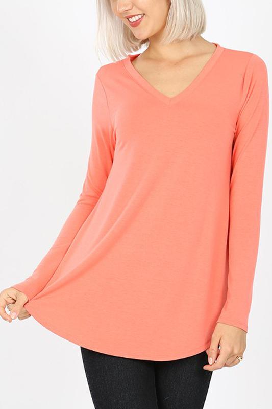 Premium Long Sleeve V-Neck Round Hem Top