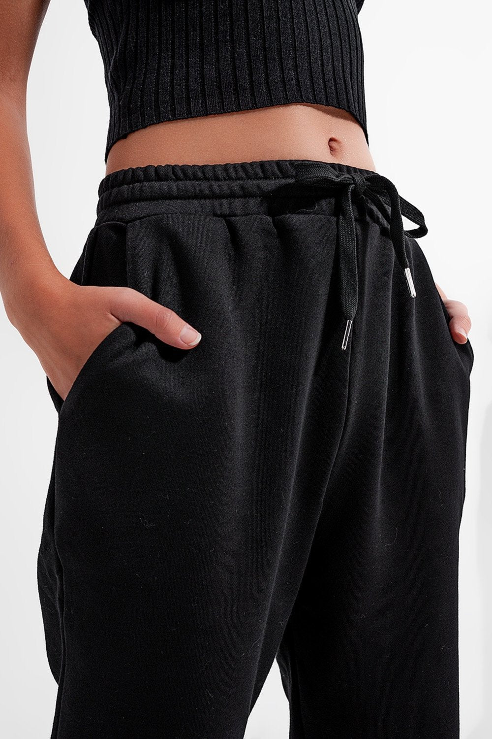 Adjustable Waistband Joggers in Black