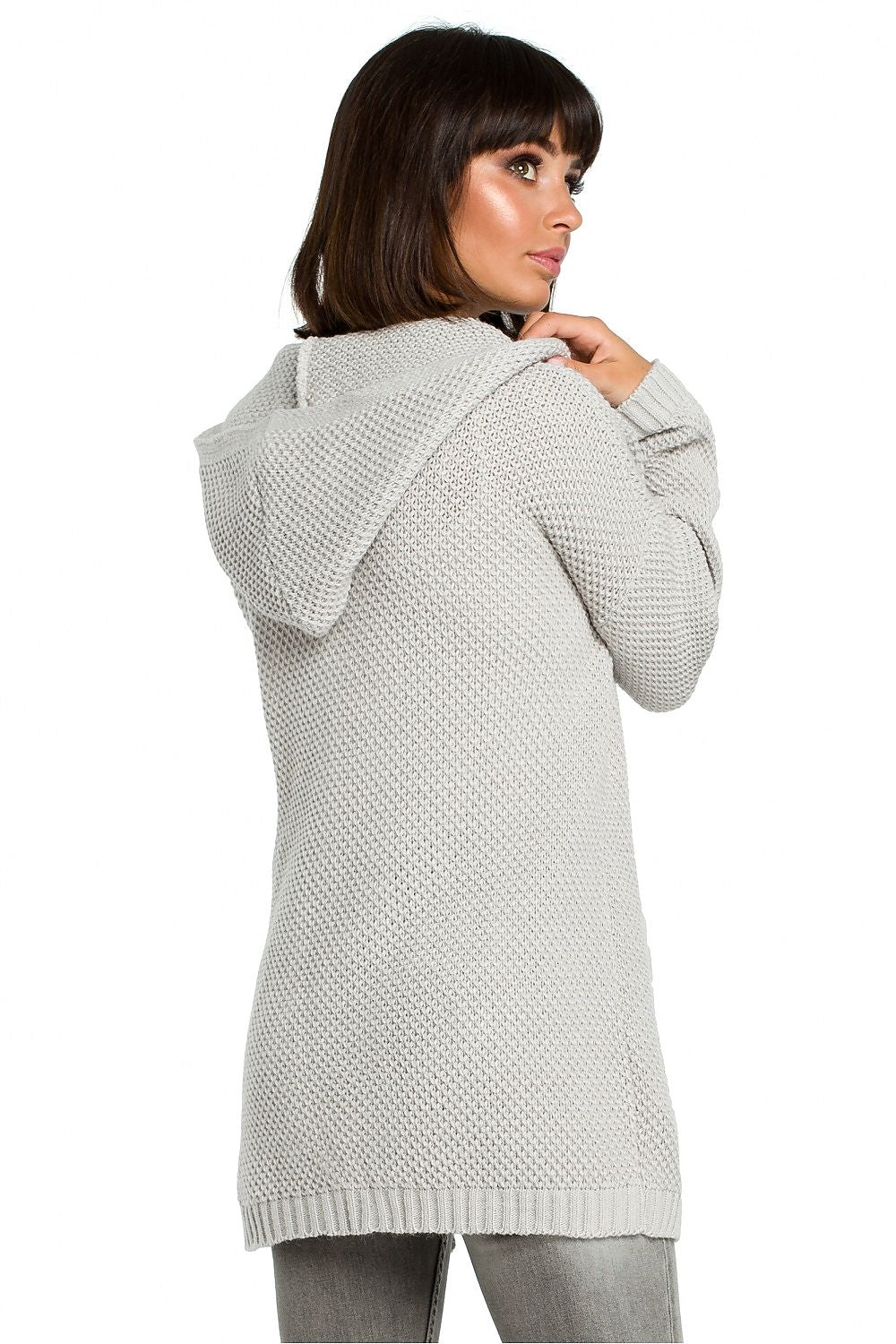 Hooded Cardigan with Pockets in Light Grey