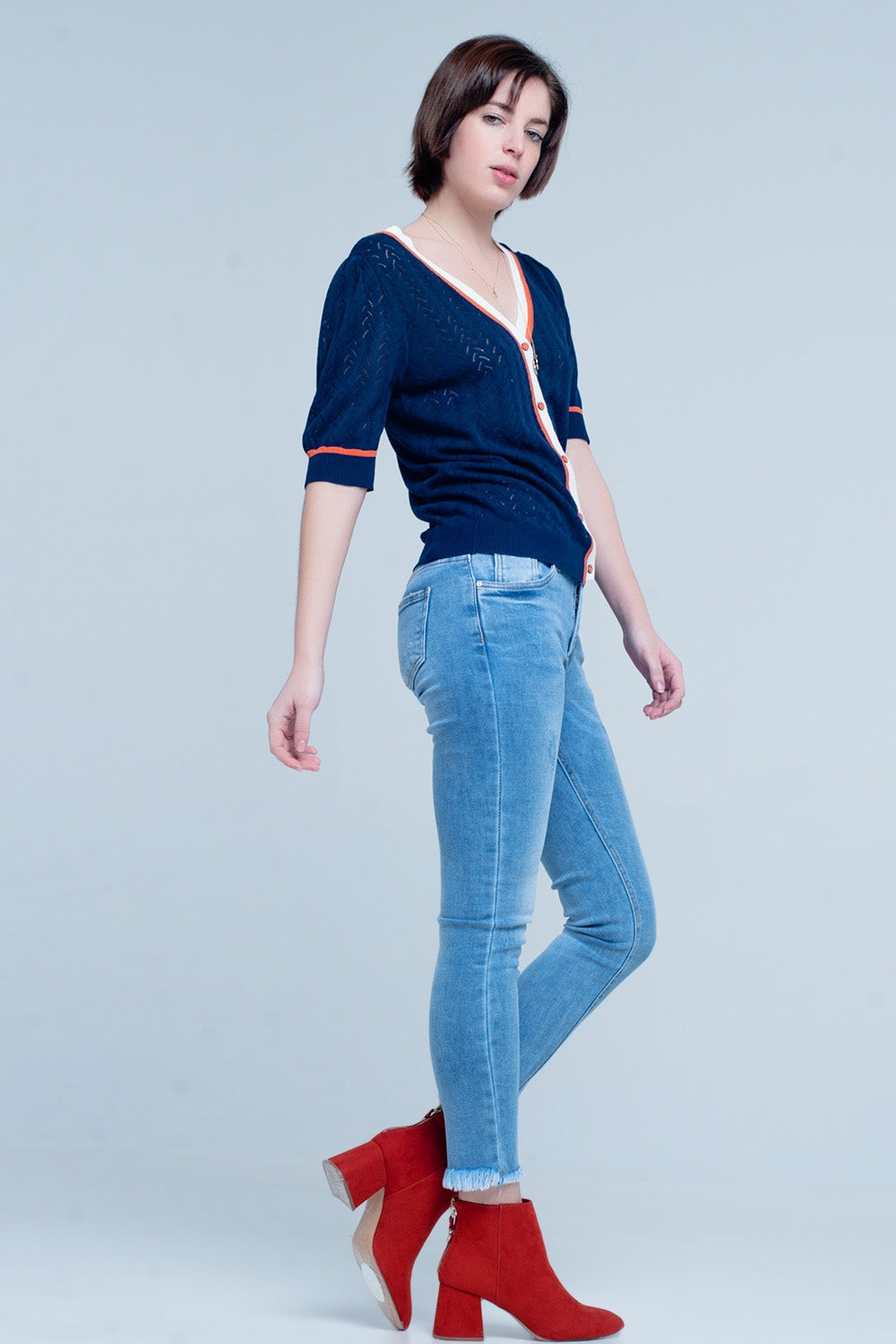 Blue Fringed Skinny Jeans by Q2