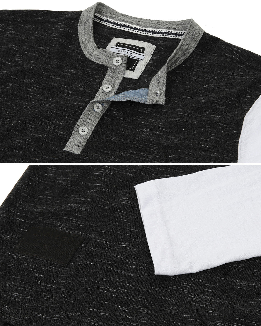 Men's 3/4 Sleeve Black & White Baseball Henley