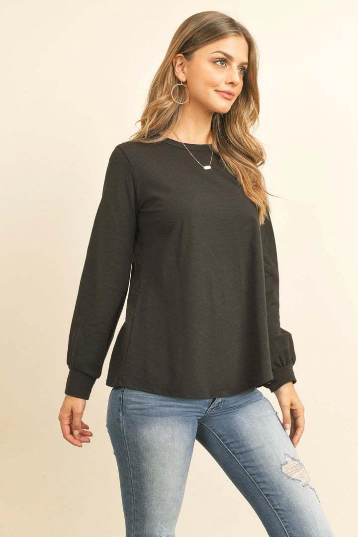 Long Sleeve Round Neck Solid Top