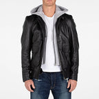 Men's Lambskin Hooded Leather Bomber Jacket