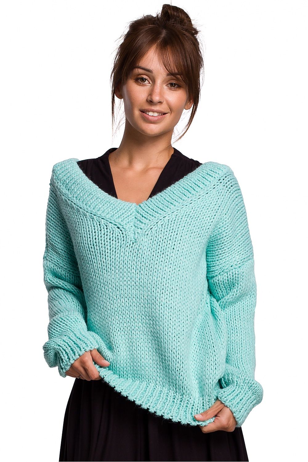 V-Neck Knitted Jumper Turquoise