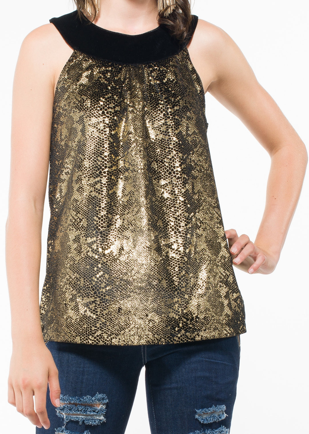 Women's Sleeveless Gold Top by Uwi Twins