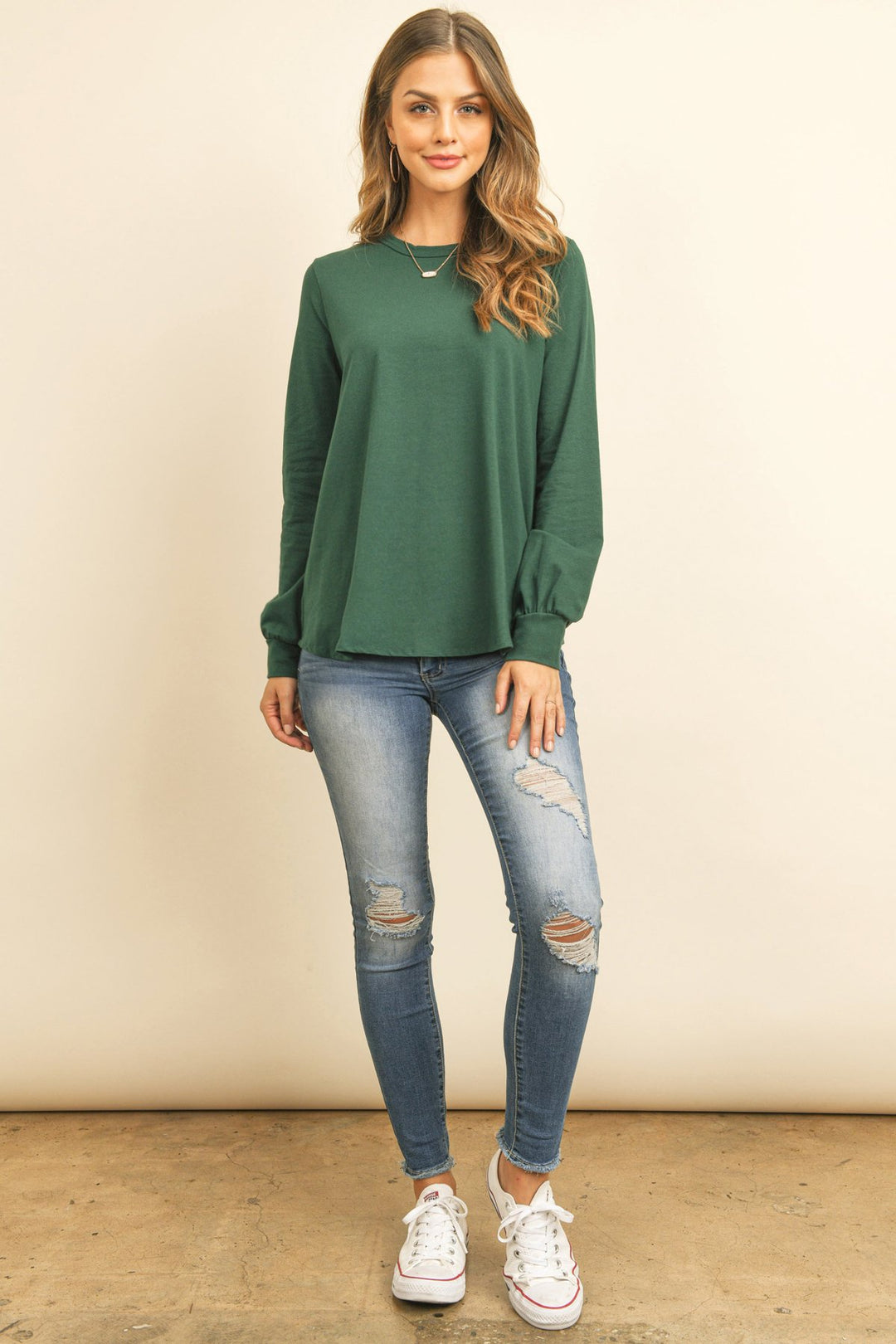 Long Sleeve Round Neck Solid Top