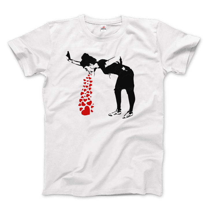 Banksy Lovesick Girl Throwing Up Hearts Artwork T-Shirt