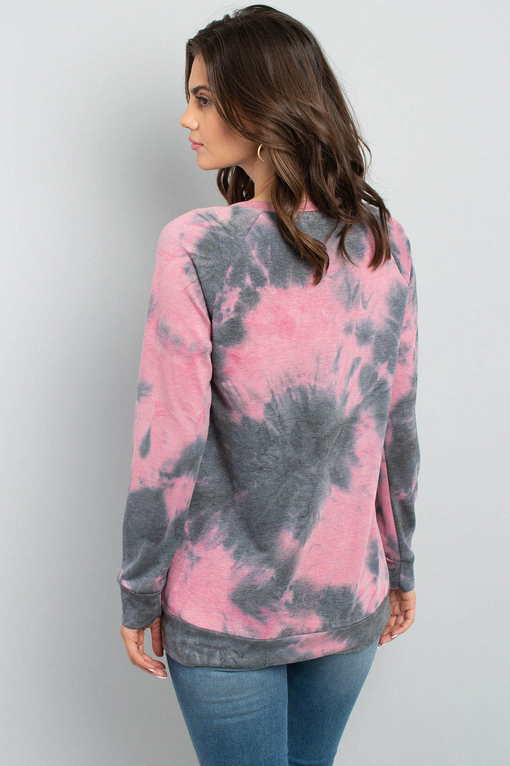 Tie Dye Long Sleeve Top with Kangaroo Pocket