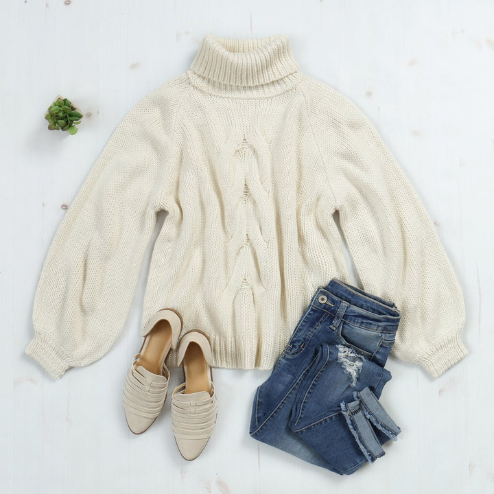 Chunky Cable Knit Turtleneck Sweater