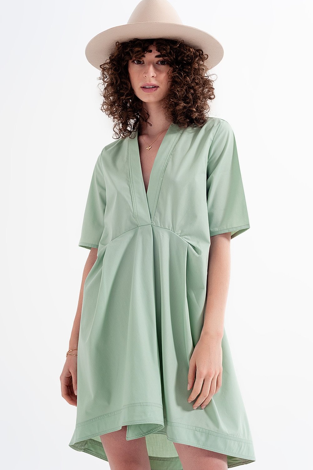 High Low Dress with Empire Waistline in Green