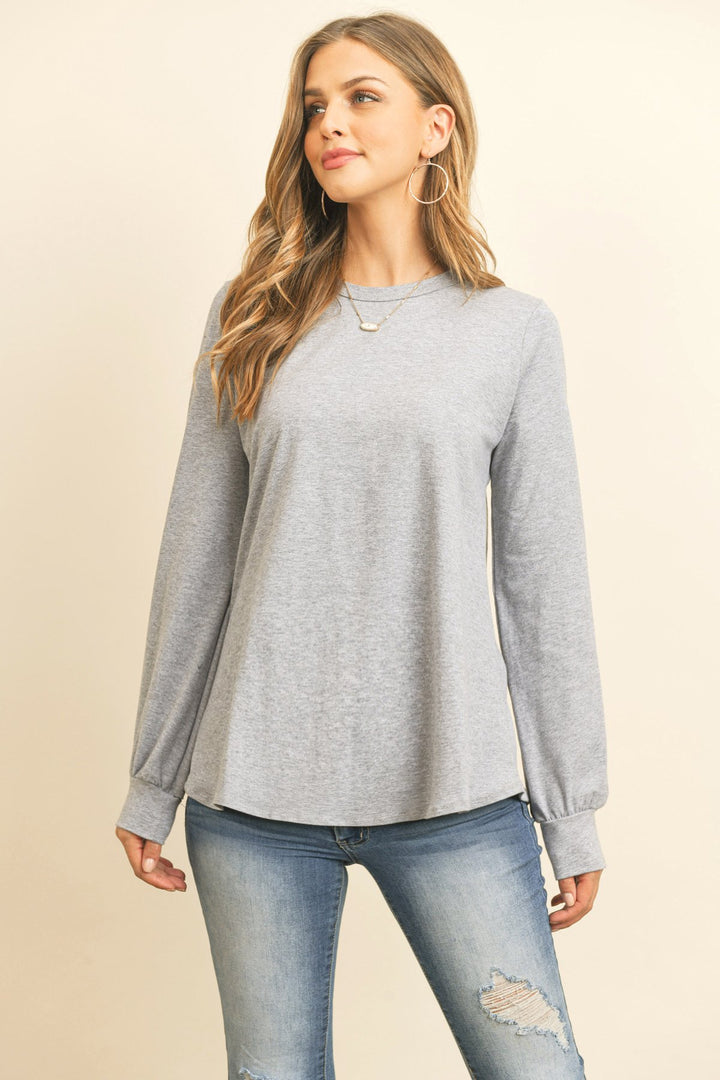 Long Sleeve Round Neck Solid Top