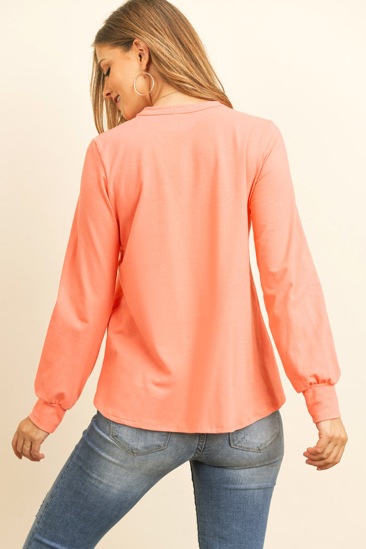 Long Sleeve Round Neck Solid Top