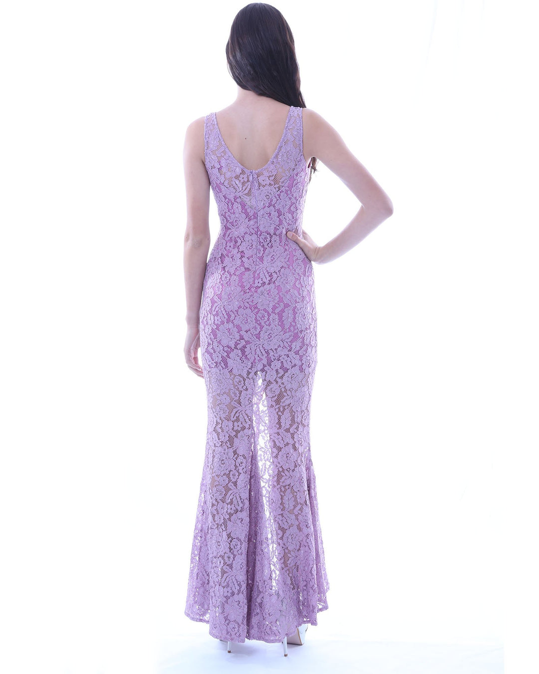 Lace Evening Cocktai Dress with Split Lavender