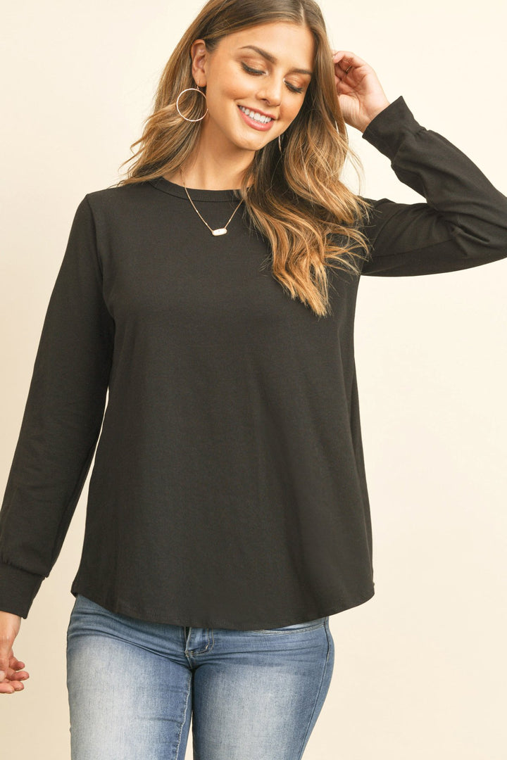 Long Sleeve Round Neck Solid Top