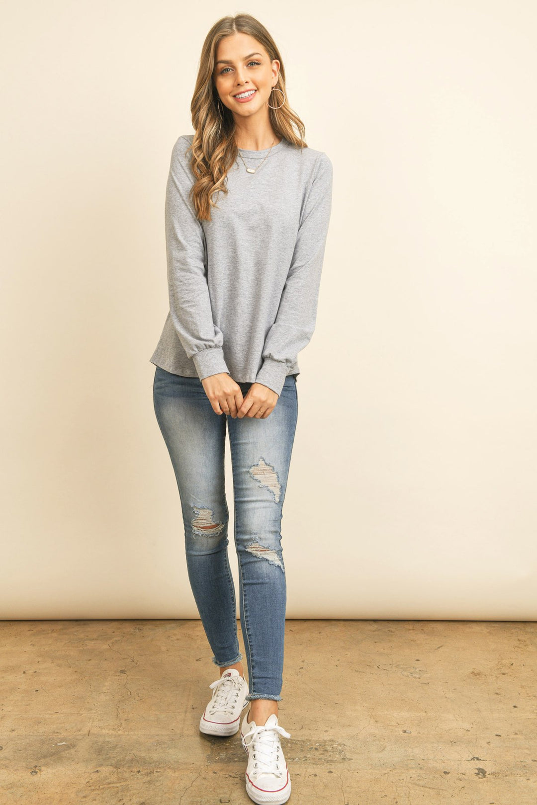 Long Sleeve Round Neck Solid Top