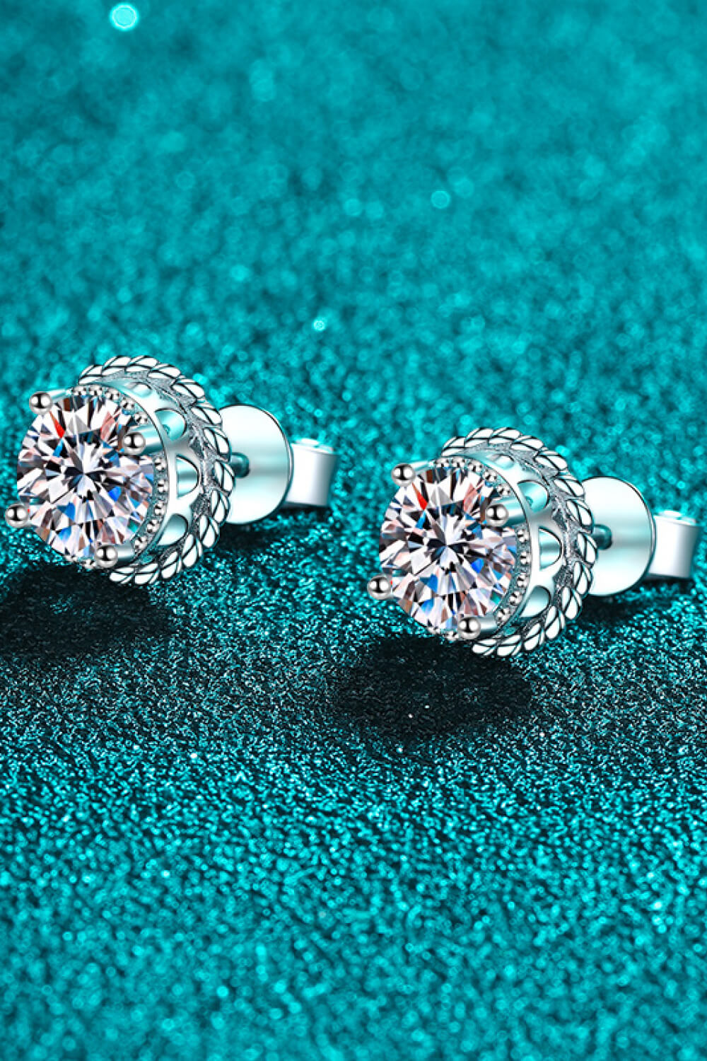 Moissanite 1 Ct Rhodium-Plated Round Stud Earrings