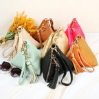 Pyramid Shape Tassel Wristlet Leather Bag