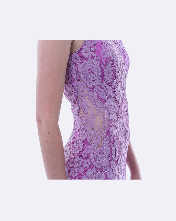 Lace Evening Cocktai Dress with Split Lavender