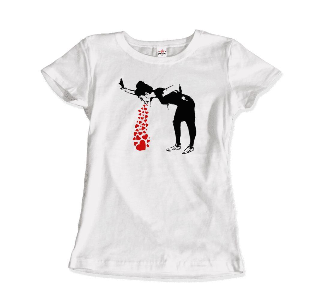 Banksy Lovesick Girl Throwing Up Hearts Artwork T-Shirt