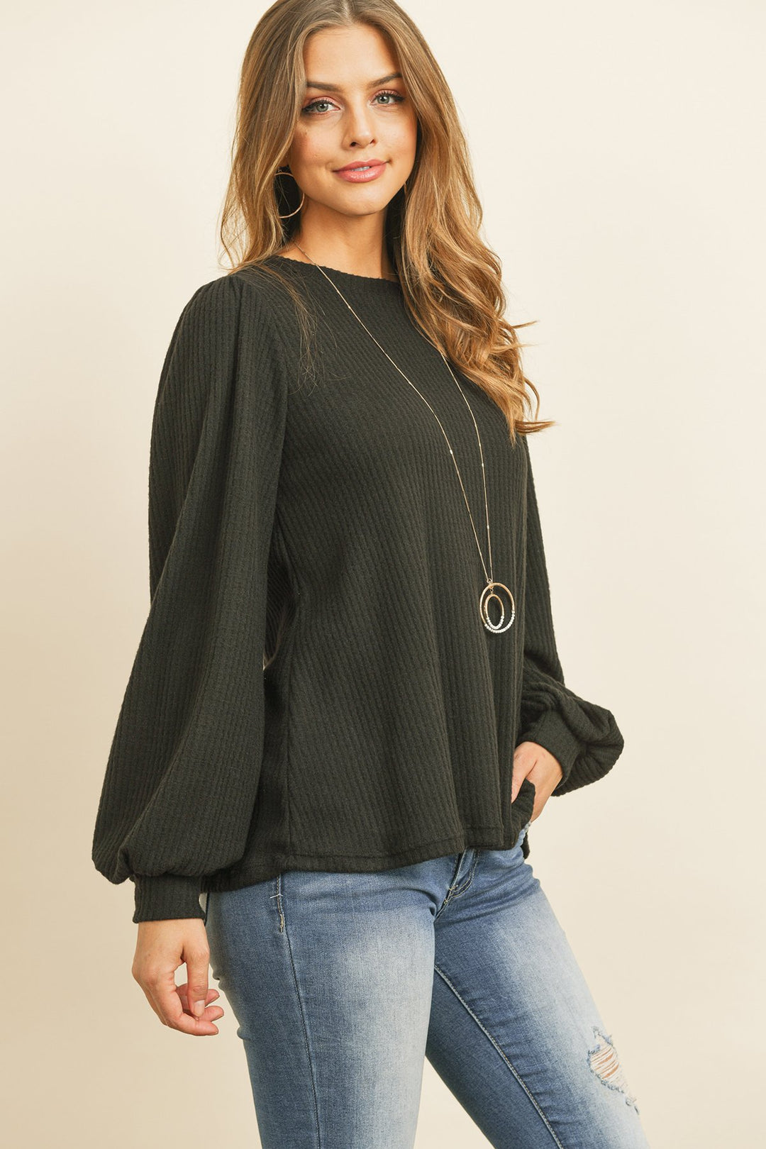 Puff Sleeved Waffle Top