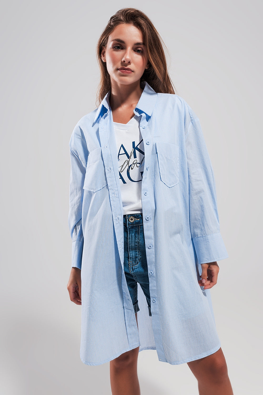 Cotton Oversized Shirt in Light Blue